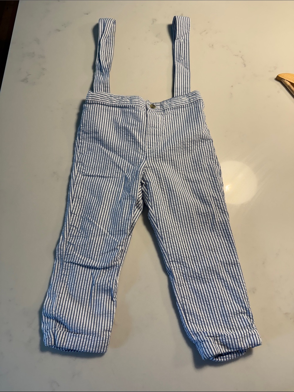 Janie and Jack Blue and White Striped Overalls with Suspenders